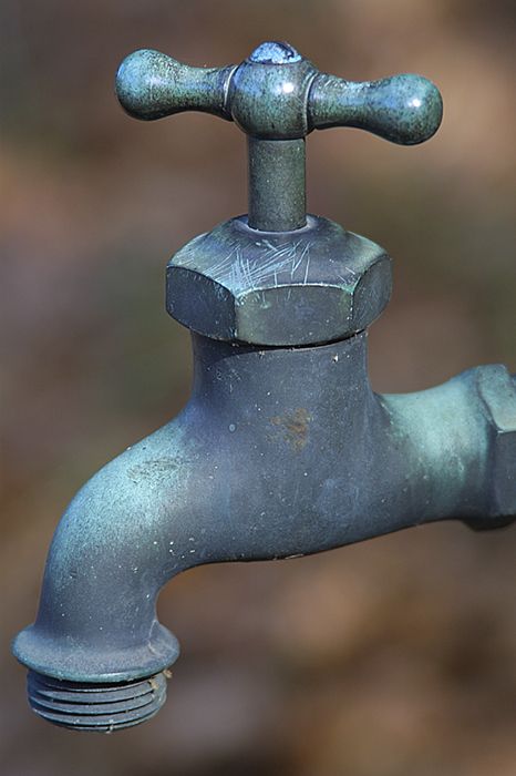 This is an old brass faucet on the grounds of Maudsley State Park in Massachusetts. The Maudsley family donated their estate along the Merrimack River to the state for use as a park after their mansion burned to the ground many years ago.