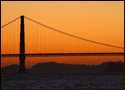 The Golden Gate Bridge in San Francisco, California at sunset.