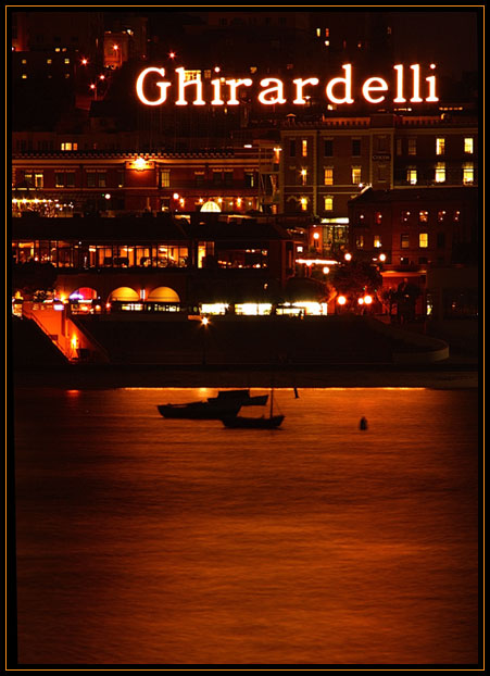 A view of San Francisco's Ghirardelli Square from the pier near Fort Mason.