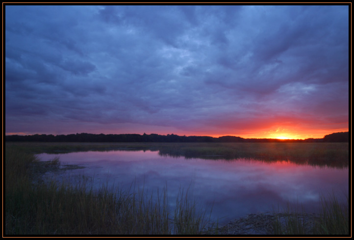 Sunset over the marsh in Newbury, Massachusetts.